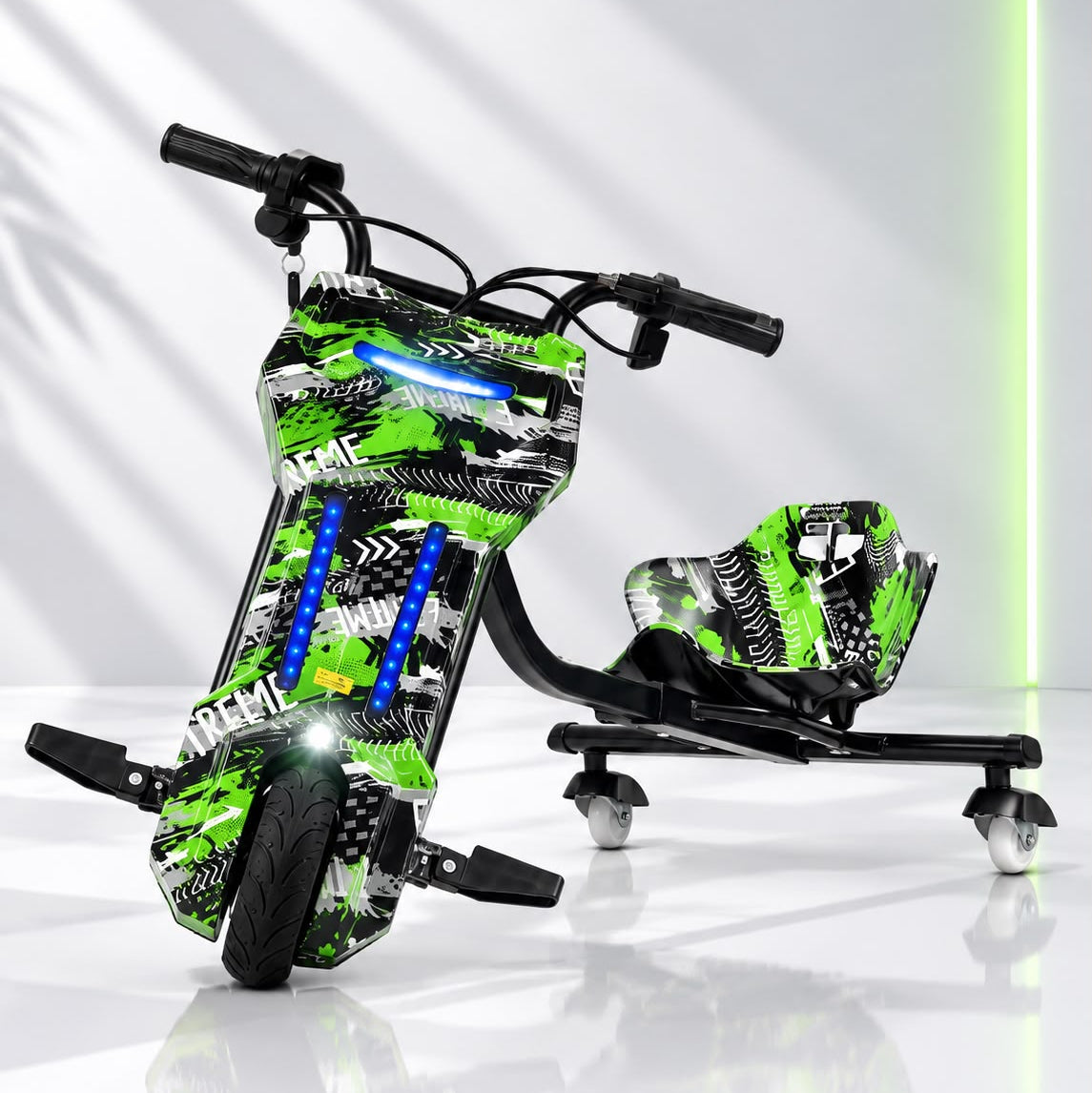 HOVERGO WHEEL ELECTRIC 360 DRIFT SCOOTER FOR KIDS AND ADULTS WITH LED LIGHT AND BLUETOOTH - GREEN
