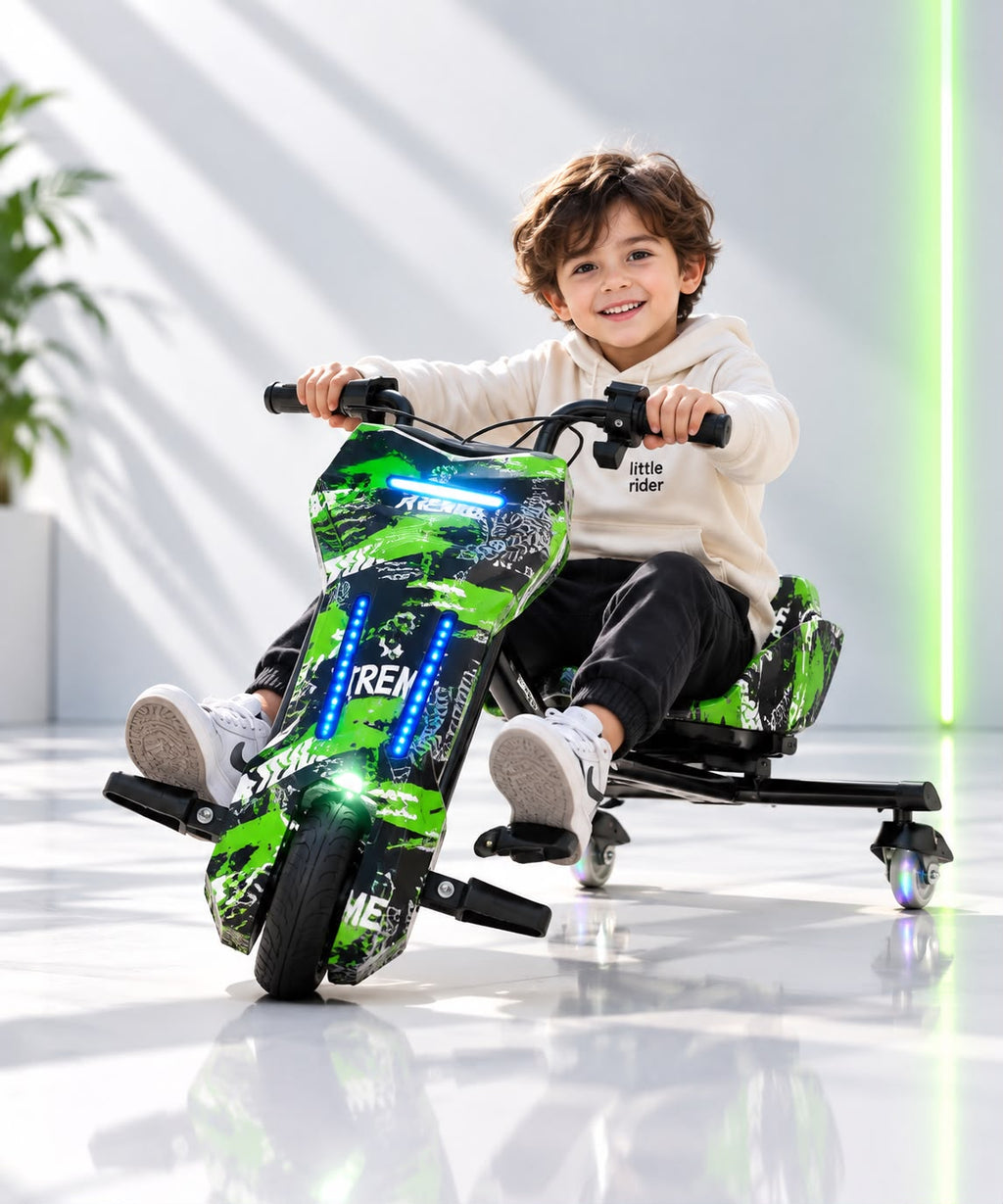 HOVERGO WHEEL ELECTRIC 360 DRIFT SCOOTER FOR KIDS AND ADULTS WITH LED LIGHT AND BLUETOOTH - GREEN
