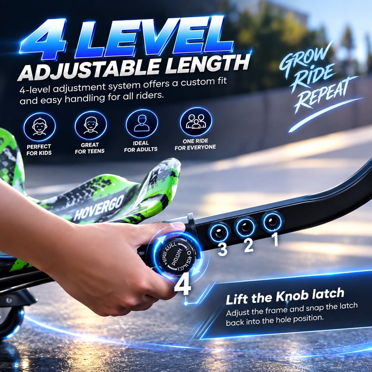 HOVERGO WHEEL ELECTRIC 360 DRIFT SCOOTER FOR KIDS AND ADULTS WITH LED LIGHT AND BLUETOOTH - GREEN