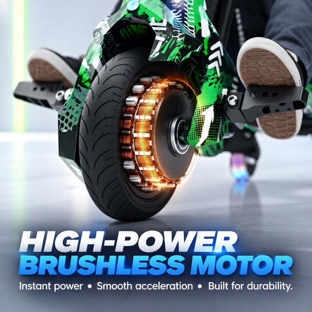 HOVERGO WHEEL ELECTRIC 360 DRIFT SCOOTER FOR KIDS AND ADULTS WITH LED LIGHT AND BLUETOOTH - GREEN