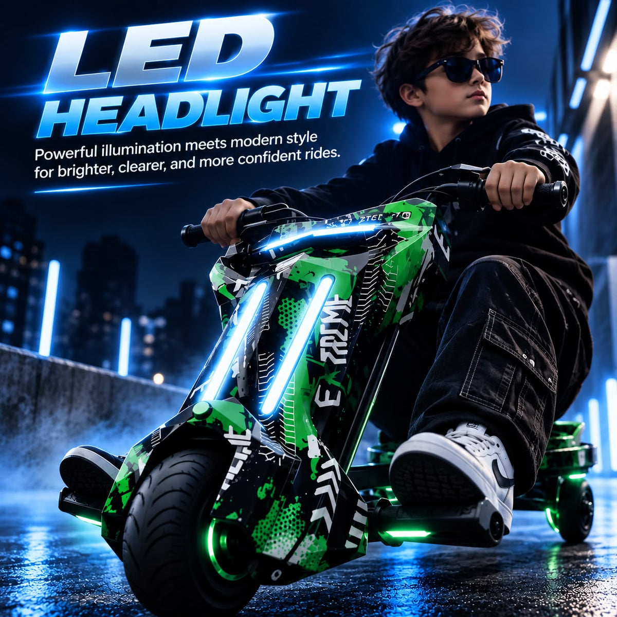 HOVERGO WHEEL ELECTRIC 360 DRIFT SCOOTER FOR KIDS AND ADULTS WITH LED LIGHT AND BLUETOOTH - GREEN